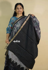 French Grey - Kalanjali chanderi silk with kalamkari prints and foil mirror work