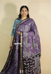 Muted Lavender Purple - Kalanjali chanderi silk with kalamkari prints and foil mirror work
