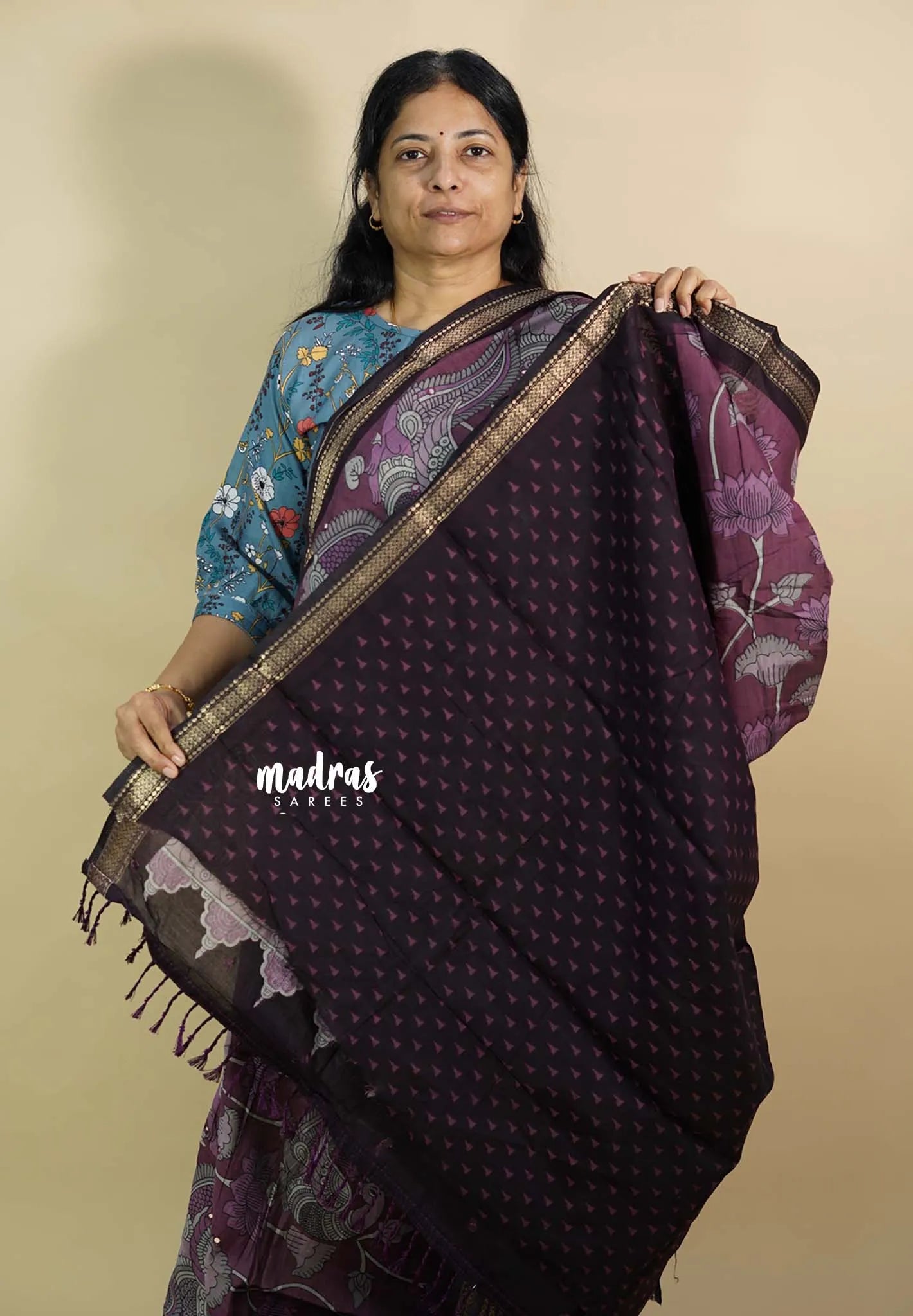 Purple - Kalanjali chanderi silk with kalamkari prints and foil mirror work