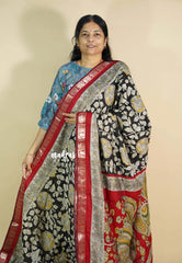Black - Kalanjali chanderi silk with kalamkari prints with peacock border