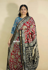 Red - Kalanjali chanderi silk with kalamkari prints with peacock border
