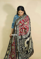 Red - Kalanjali chanderi silk with kalamkari prints with peacock border