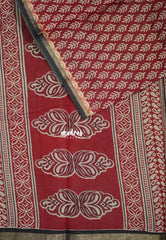 Reddish Maroon - Kalanjali Fine Quality Soft Chanderi Silk with Ikkat Prints and Kalamkari Border - Perfect for Office Wear