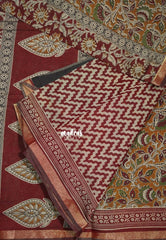 Mustard Brown - Kalanjali Fine Quality Soft Chanderi Silk Kalamkari Body with Small Zari Border - Perfect for Office Wear