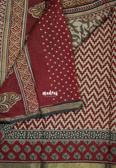 Muted Beige with Mustard - Kalanjali Fine Quality Soft Chanderi Silk Kalamkari Body with Small Zari Border - Perfect for Office Wear
