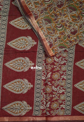 Mustard Brown - Kalanjali Fine Quality Soft Chanderi Silk Kalamkari Body with Small Zari Border - Perfect for Office Wear