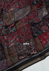 Black with Multicolor - Kalanjali chanderi Silk with Kalamkari Prints with Tiny Border - Best for Casual Wear
