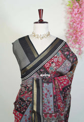 Black with Multicolor - Kalanjali chanderi Silk with Kalamkari Prints with Tiny Border - Best for Casual Wear
