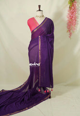 Jamun Purple - Kalanjali Soft Chanderi Silk with Contrast Blouse Combo - Perfect for Office Wear