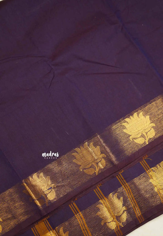 Handmade Karthigai silk cotton with divine lotus weaving border Purple - Kamalam