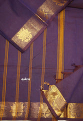 Handmade Karthigai silk cotton with divine lotus weaving border Purple - Kamalam