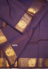 Handmade Karthigai silk cotton with divine lotus weaving border Purple - Kamalam