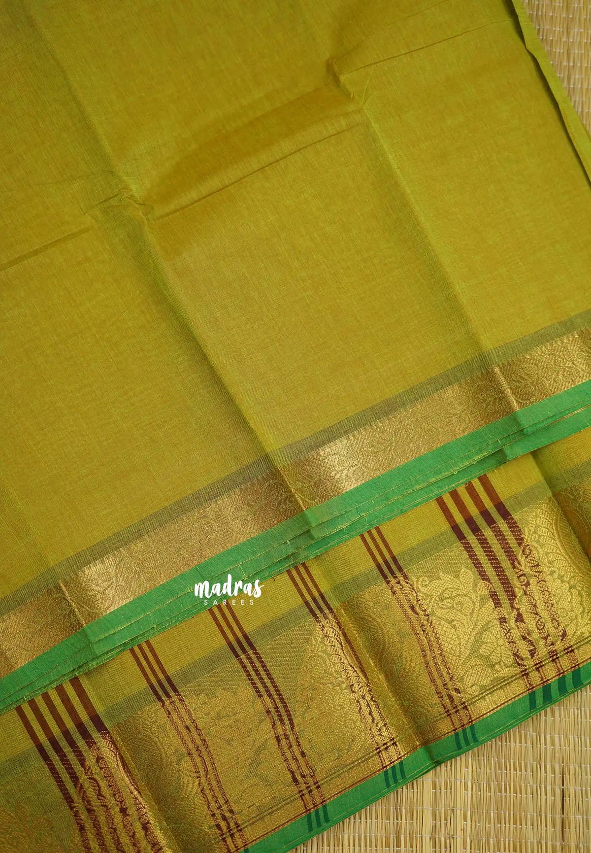 Classic Kanchi cotton Mehendi green with mayil border