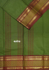 Spring Leaf Green - Classic Kanchi cotton Saree Plain body with Rudraksham and checks Border
