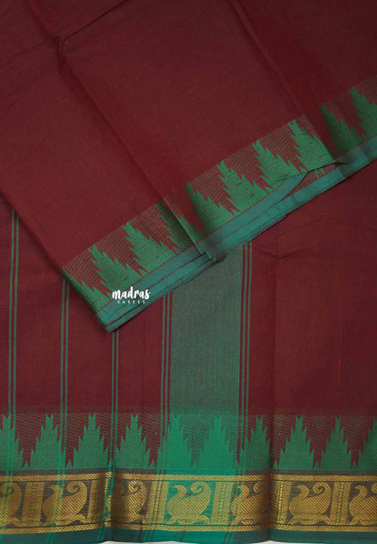 Classic kanchi cotton mango temple border - Maroon red