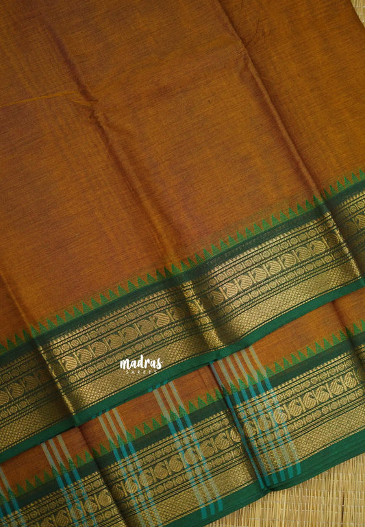 Classic Kanchi cotton mango and temple border - Deep mustard yellow