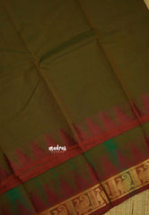 Classic Kanchi cotton Temple border - Army Green