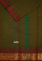 Classic Kanchi cotton Temple border - Army Green