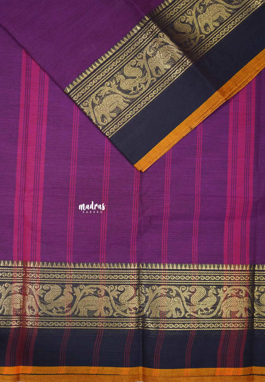 Classic Kanchi cotton yaanai mayil petti border - Magenta