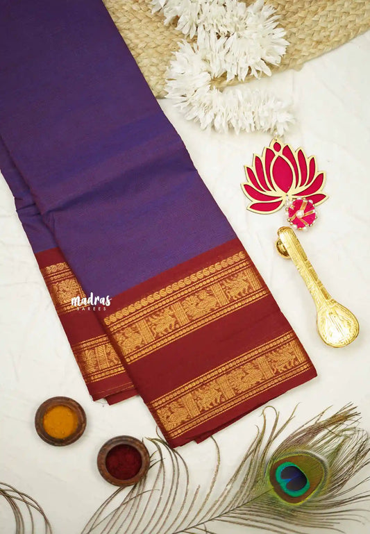 Classic Kanchi cotton rettapet border - Dark violet