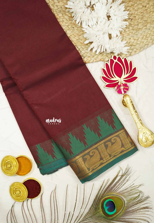 Classic kanchi cotton mango temple border - Maroon red