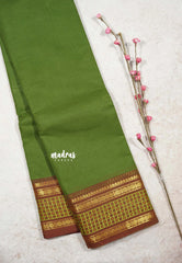 Spring Leaf Green - Classic Kanchi cotton Saree Plain body with Rudraksham and checks Border
