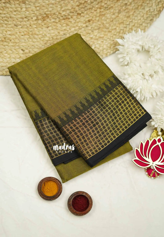 Golden Caramel Red Tassel with Maroon Border Plain Khadi Tissue Saree main image 0