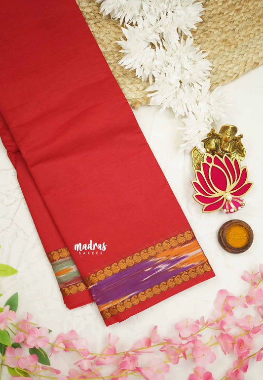 Red - Classic Kanchi cotton Saree with Pochampalli Border