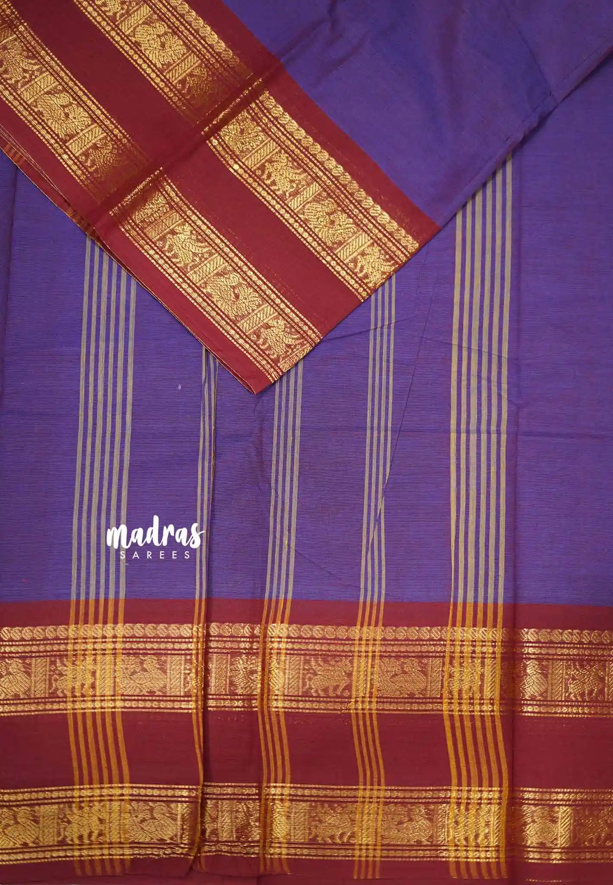 Classic Kanchi cotton rettapet border - Dark violet