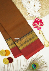 Classic Kanchi cotton floral weaving with skirt border - Brown