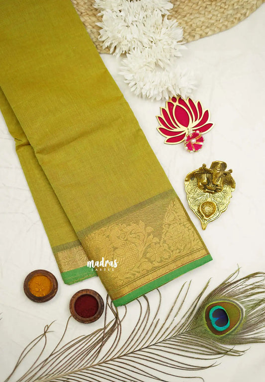 Classic Kanchi cotton Mehendi green with mayil border