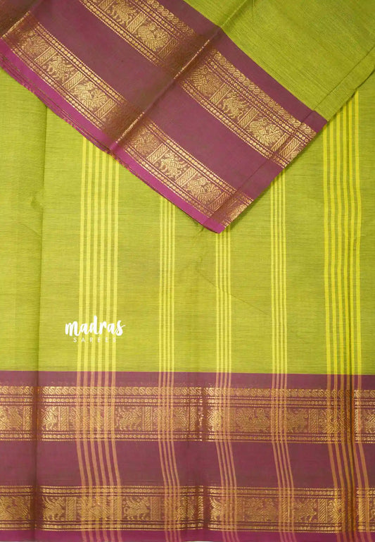 Classic Kanchi cotton rettapet border - Dualshade neon green