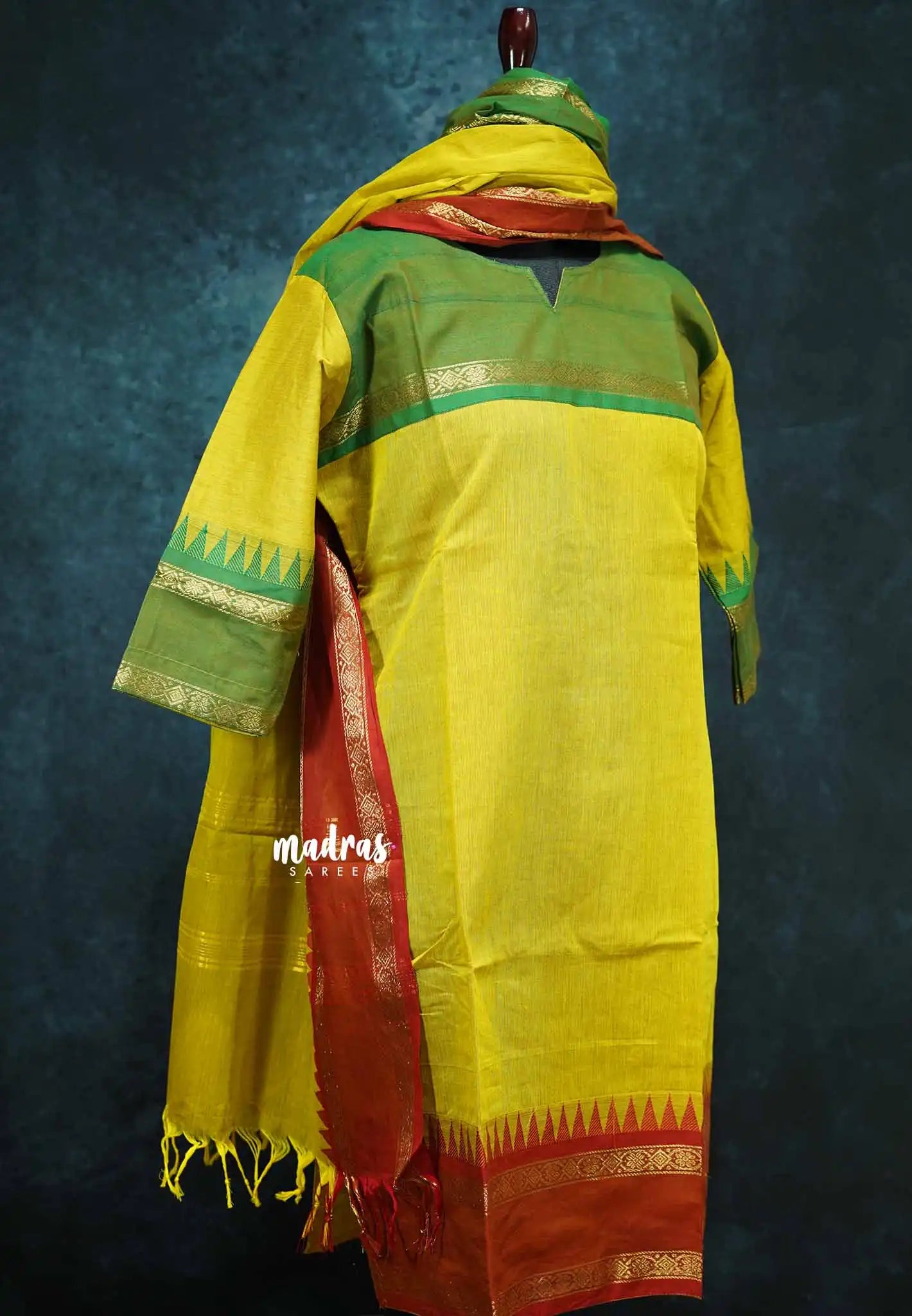 Greenish yellow - XL READYMADE (ONLY TOP AND DUPATTA) Classic kanchi c ...