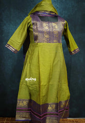 Mehendi green with purple - READYMADE (ONLY TOP AND DUPATTA) Classic kanchi cotton anarkali set