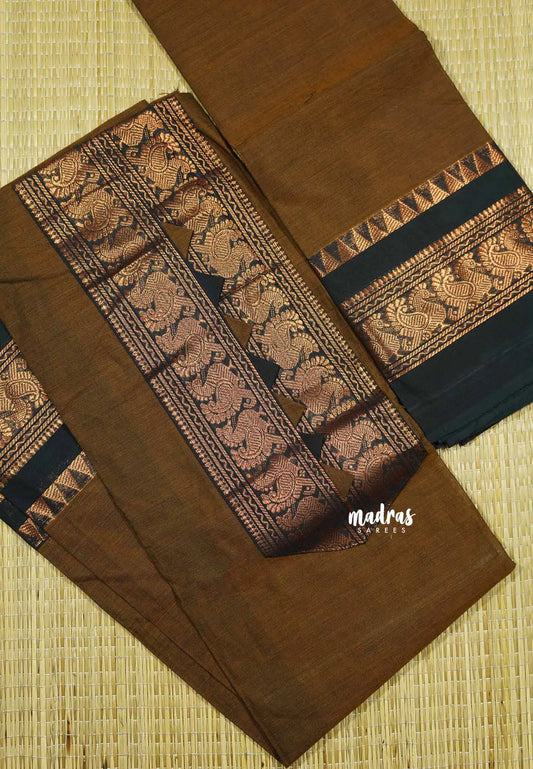 Brown - (ONLY TOP AND DUPATTA) Classic kanchi cotton salwar suit