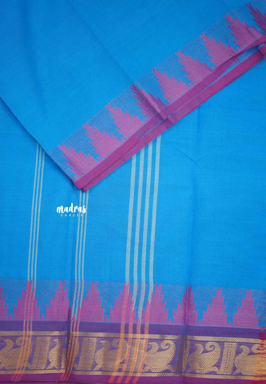 Classic Kanchi cotton with temple border - Ananda blue