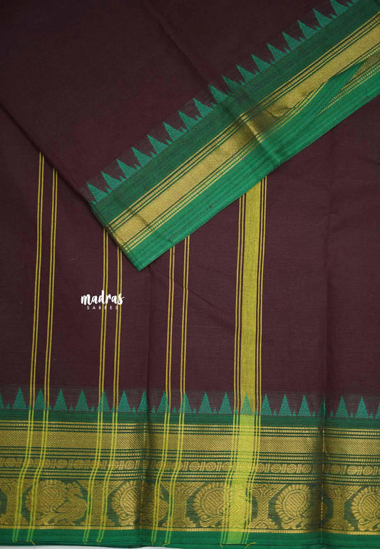 Classic Kanchi cotton annam border - Dark brown