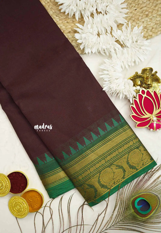 Classic Kanchi cotton annam border - Dark brown