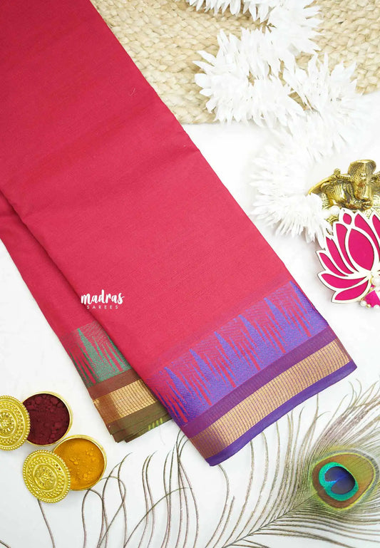 Classic Kanchi cotton temple ganga jamuna border - Reddish pink