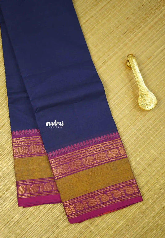 Classic Kanchi cotton rettapet mayil border - Blue