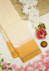 Classic Kanchi cotton rettapet border - Ivory white with pale orange