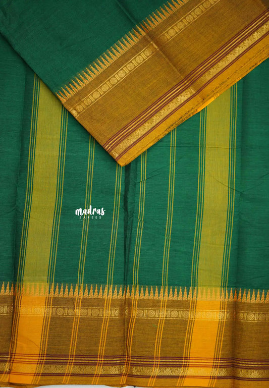 Classic Kanchi cotton rettapet rudraksham temple border - Green