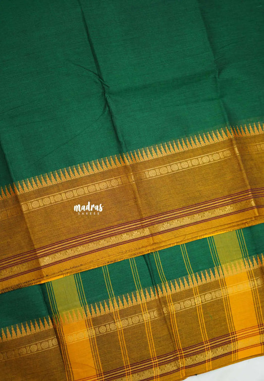 Classic Kanchi cotton rettapet rudraksham temple border - Green