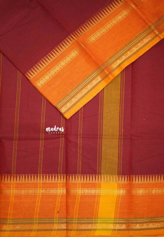 Classic Kanchi cotton rettapet rudraksham temple border - Dark red