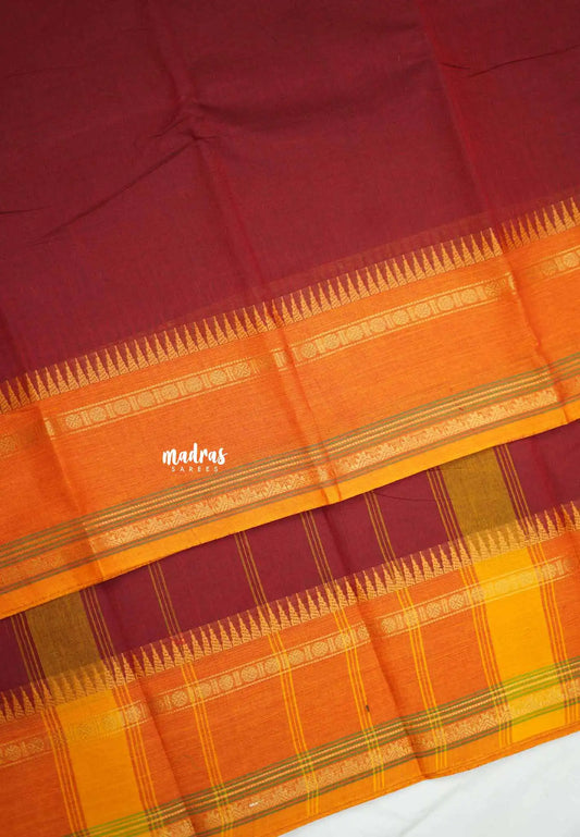 Classic Kanchi cotton rettapet rudraksham temple border - Dark red