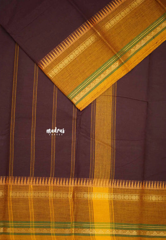 Classic Kanchi cotton rettapet rudraksham temple border - Brown