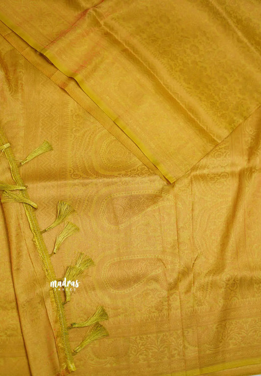 Kanchi softy silk saree yellow color all over zari weaves