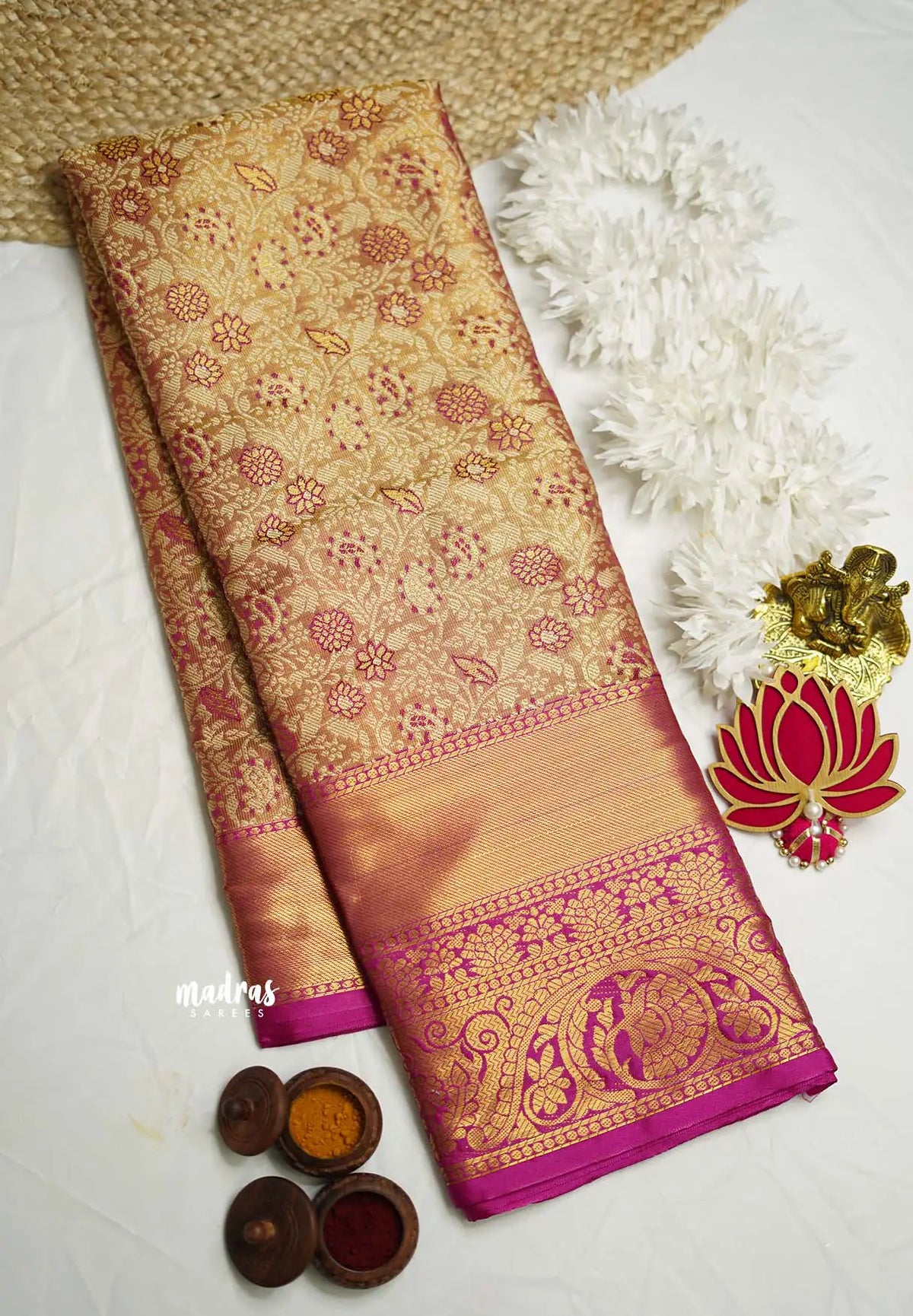 Kanchi Tissue Silk Saree With Floral weaving pink color