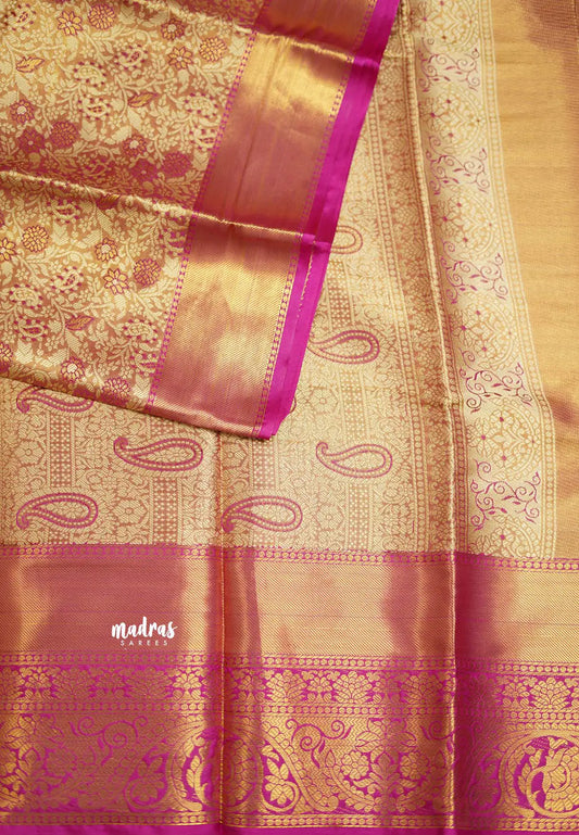 Kanchi Tissue Silk Saree With Floral weaving pink color