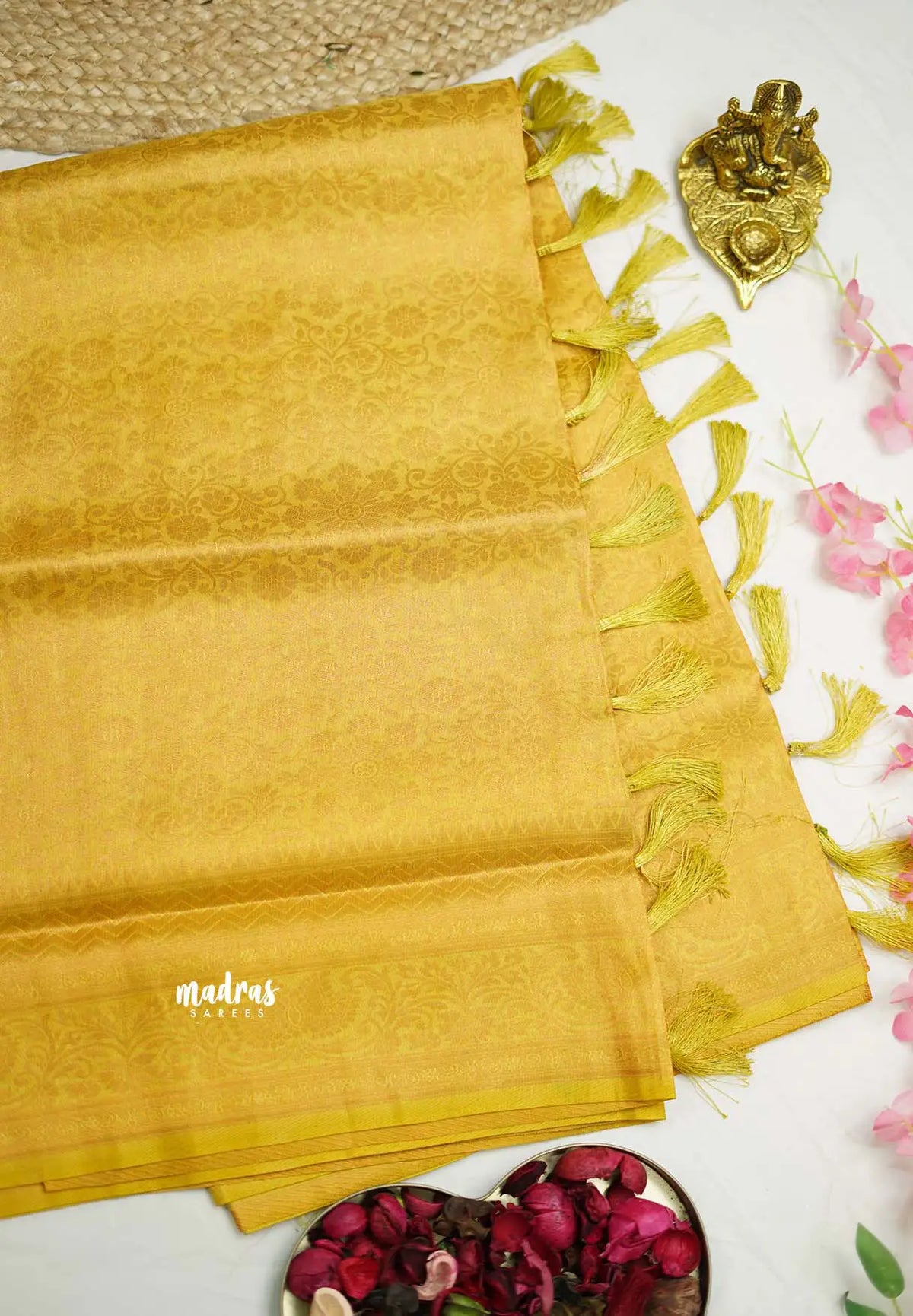 Kanchi softy silk saree yellow color all over zari weaves